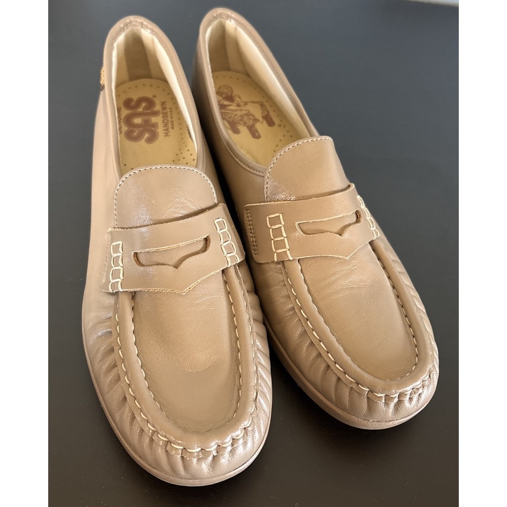 SAS Classic Mocha Hand Sewn Leather Slip On Comfort Penny Loafers Women's 10